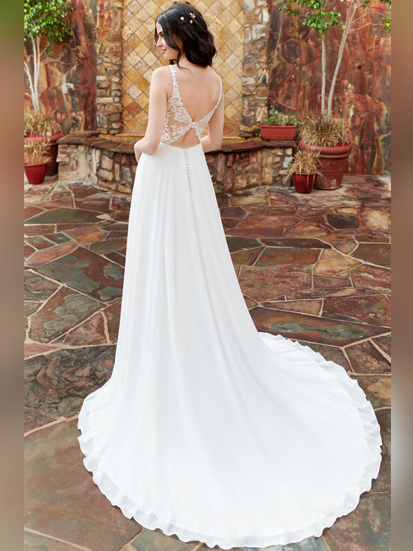 Chiffon Ella Rosa wedding dress with beaded lace bodice.